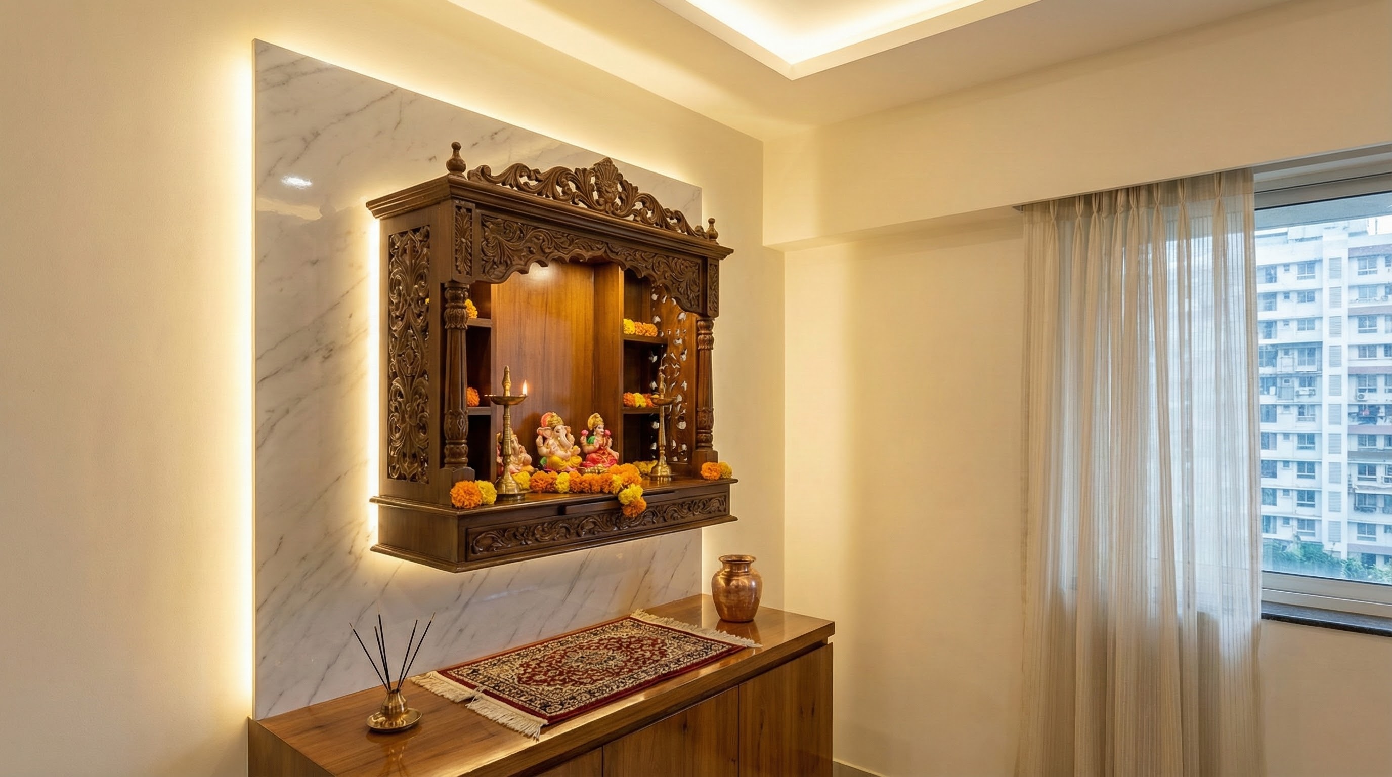 Puja room design for small apartments in Kolkata